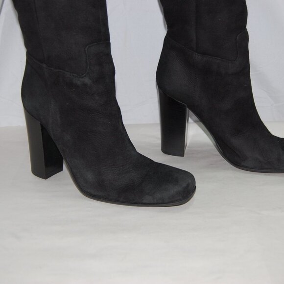 39.5/9.5❤️PRADA Black Slouch Shearling Suede Leather Over Knee High Heels Boots - Picture 4 of 13